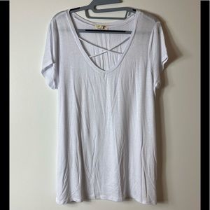 Cross Cross V-Neck Slinky Soft White Tee Shirt XL